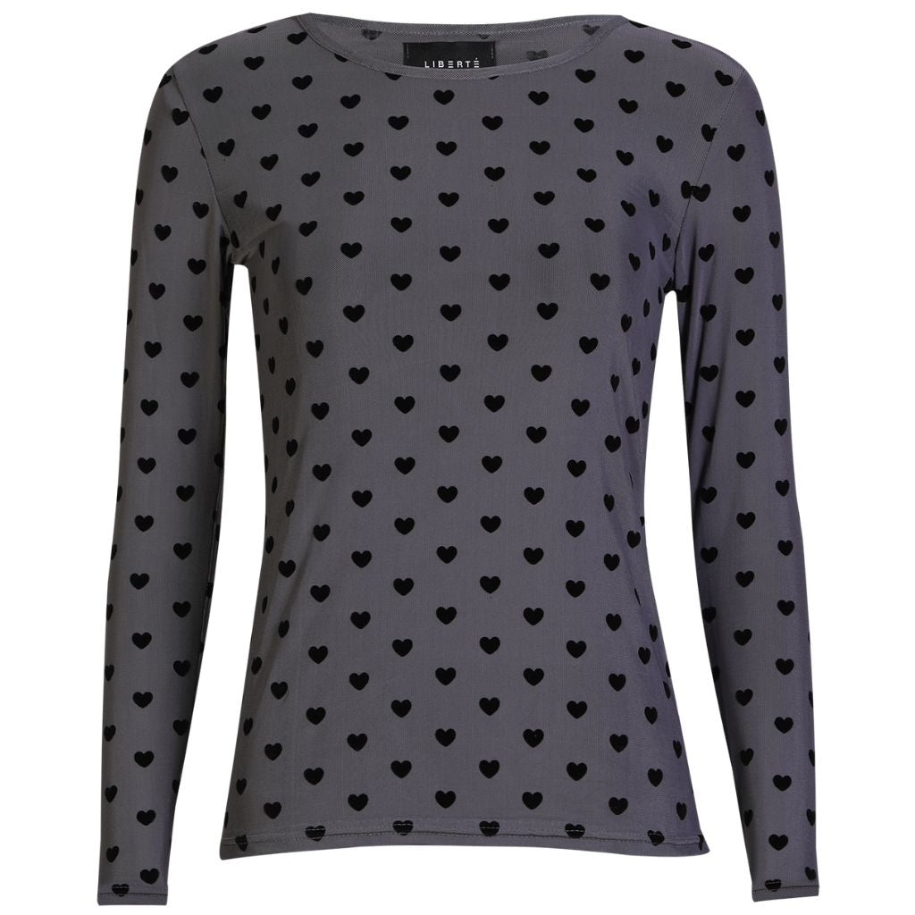LIBERTÃ dame bluse MESH - GREY BLACK FLOCK HEART